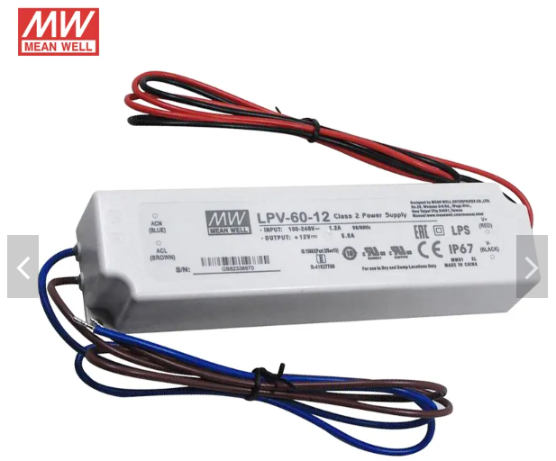 alimentatore trasformatore led driver mean well lpv 60 12 60w 12v ip67 ac  dc 0595 - Elettroluce Store